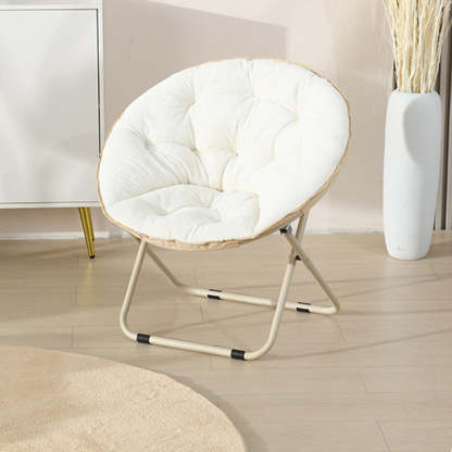 Minimalist Plush Cotton Steel Foldable Lounge Chair — With Footrest / Green