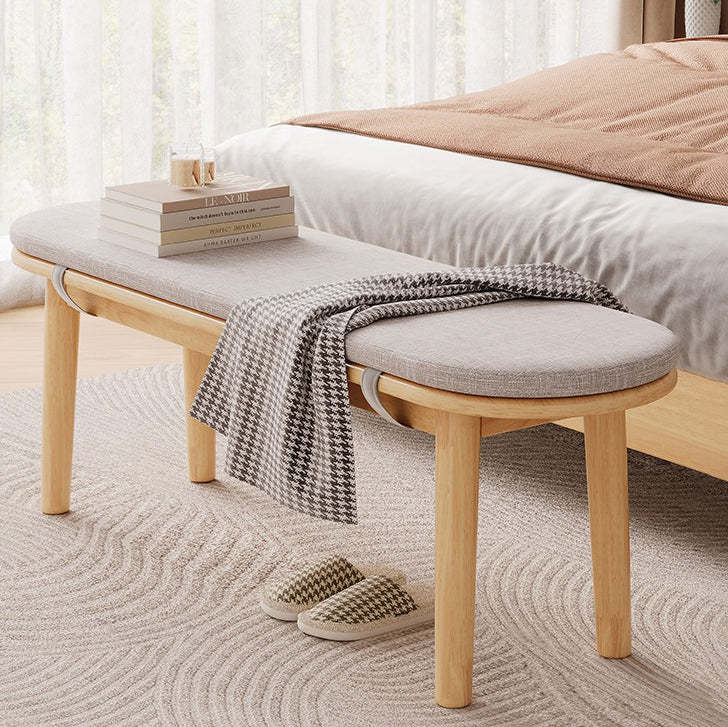 Nordic Rubberwood Fabric Oval Cushioned Bench — Without Cushion / Walnut Color