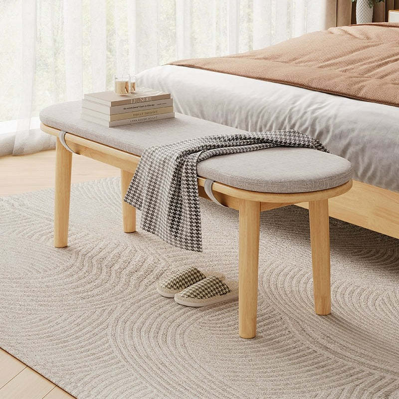 Nordic Rubberwood Fabric Oval Cushioned Bench — Without Cushion / Walnut Color