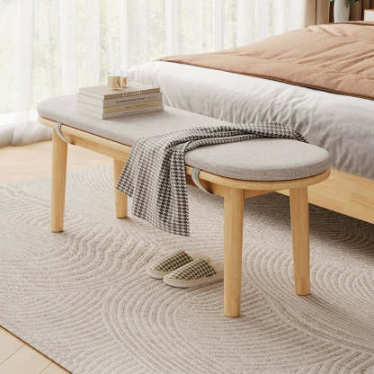 Nordic Rubberwood Fabric Oval Cushioned Bench — Without Cushion / Walnut Color