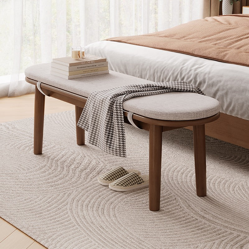 Nordic Rubberwood Fabric Oval Cushioned Bench — Without Cushion / Wood Color