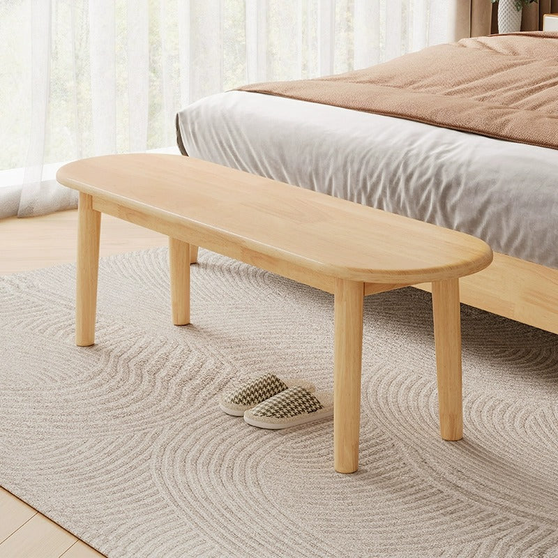 Nordic Rubberwood Fabric Oval Cushioned Bench — Without Cushion / Walnut Color