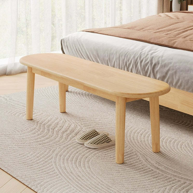 Nordic Rubberwood Fabric Oval Cushioned Bench — Without Cushion / Walnut Color