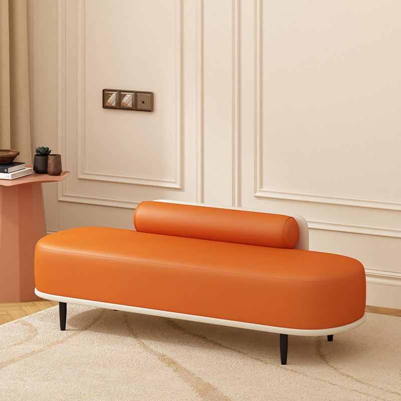 Nordic Leather Wood Steel Oval Storage Bench — Dark Green Seat + Beige Frame