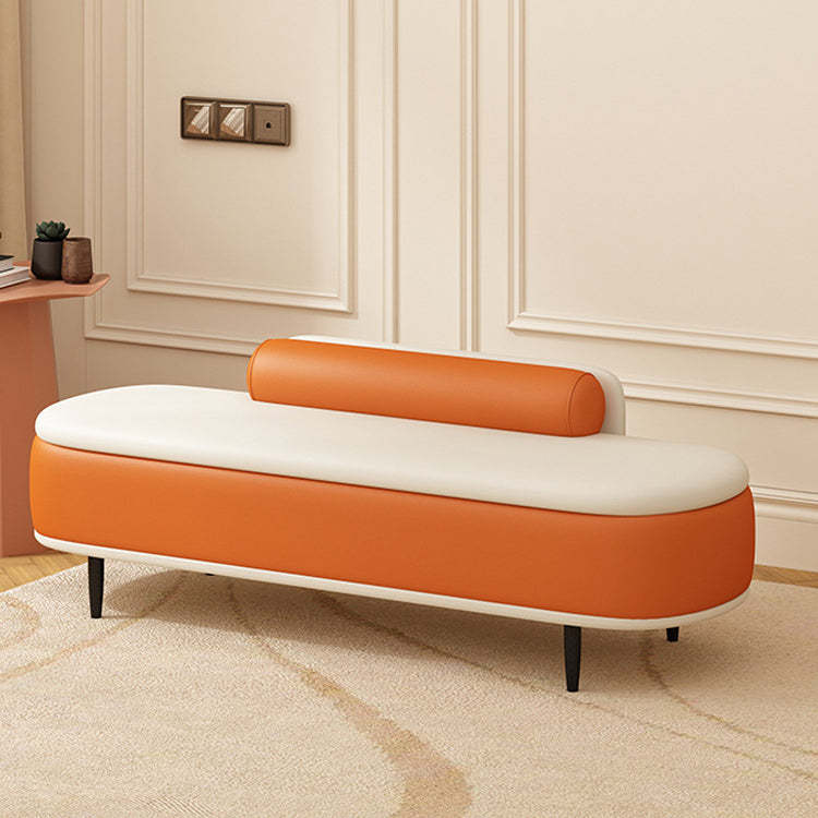 Nordic Leather Wood Steel Oval Storage Bench — Dark Gray Seat + Beige Frame