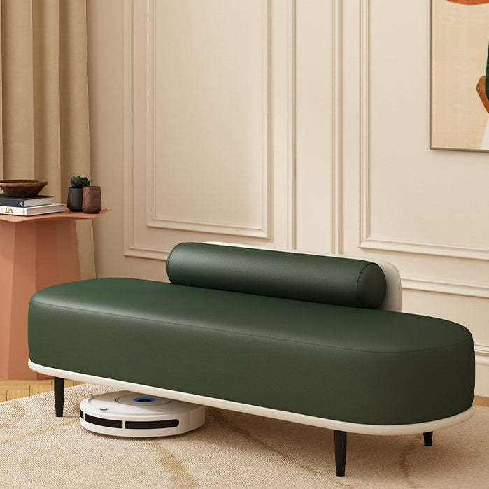 Nordic Leather Wood Steel Oval Storage Bench — Beige Seat + Orange Frame
