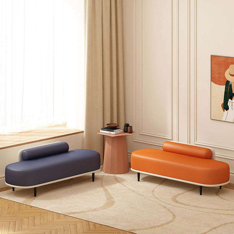 Nordic Leather Wood Steel Oval Storage Bench — Light Green