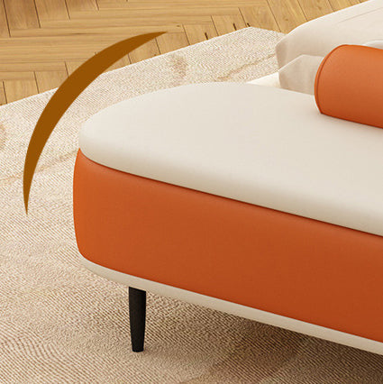 Nordic Leather Wood Steel Oval Storage Bench — Beige Seat + Orange Frame