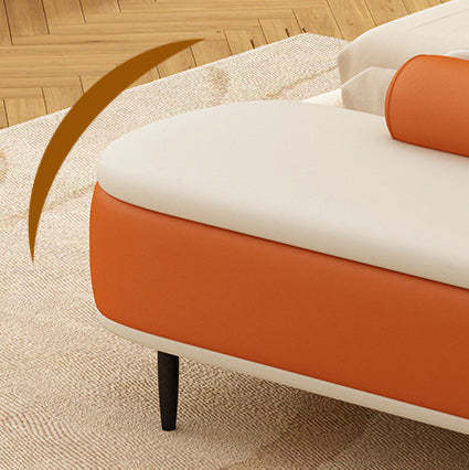 Nordic Leather Wood Steel Oval Storage Bench — Beige Seat + Orange Frame