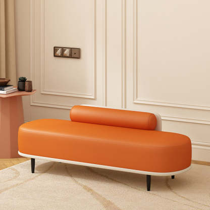 Nordic Leather Wood Steel Oval Storage Bench — Dark Green Seat + Beige Frame