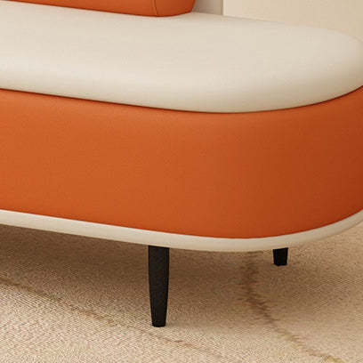 Nordic Leather Wood Steel Oval Storage Bench — Dark Blue Seat + Beige Frame