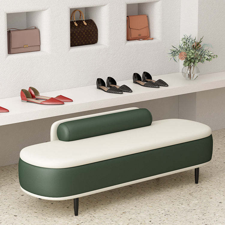 Nordic Leather Wood Steel Oval Storage Bench — Khaki Seat + Beige Frame