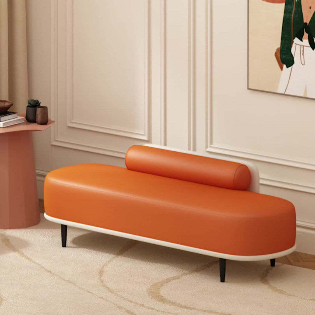 Nordic Leather Wood Steel Oval Storage Bench — Dark Green Seat + Beige Frame