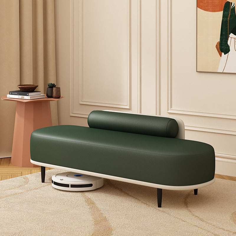 Nordic Leather Wood Steel Oval Storage Bench — Light Gray