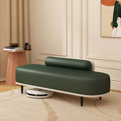 Nordic Leather Wood Steel Oval Storage Bench — Light Gray