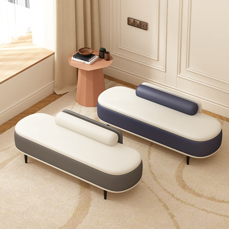 Nordic Leather Wood Steel Oval Storage Bench — Light Green