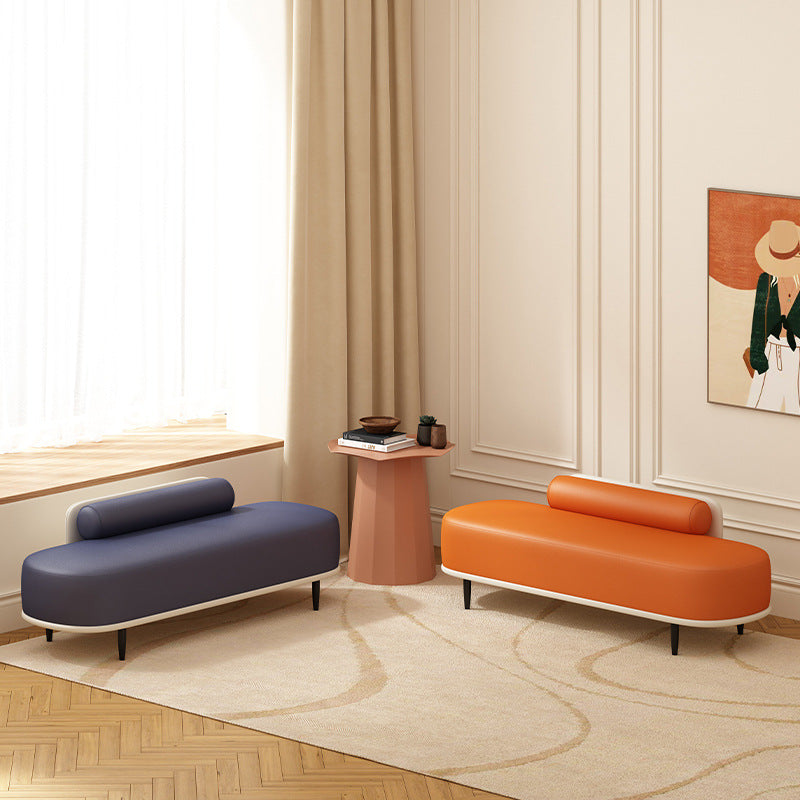 Nordic Leather Wood Steel Oval Storage Bench