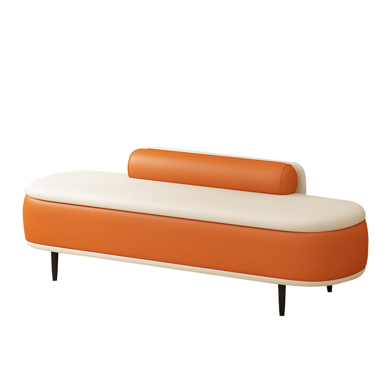 Nordic Leather Wood Steel Oval Storage Bench — Orange Seat + Beige Frame