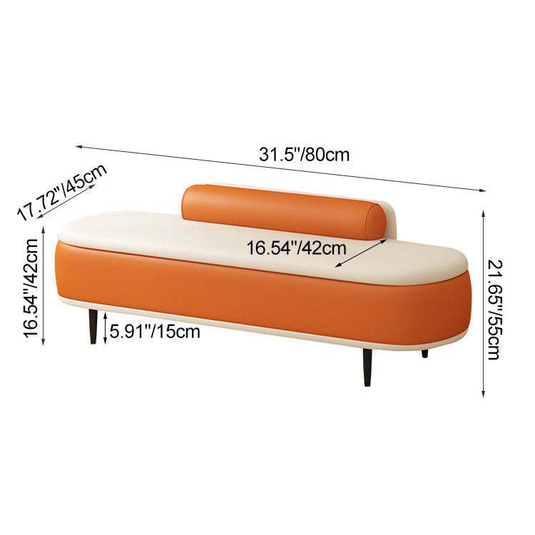 Nordic Leather Wood Steel Oval Storage Bench — Khaki Seat + Beige Frame