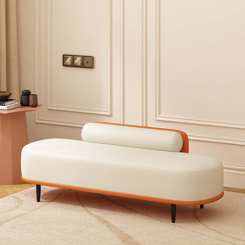 Nordic Leather Wood Steel Oval Storage Bench — Light Gray