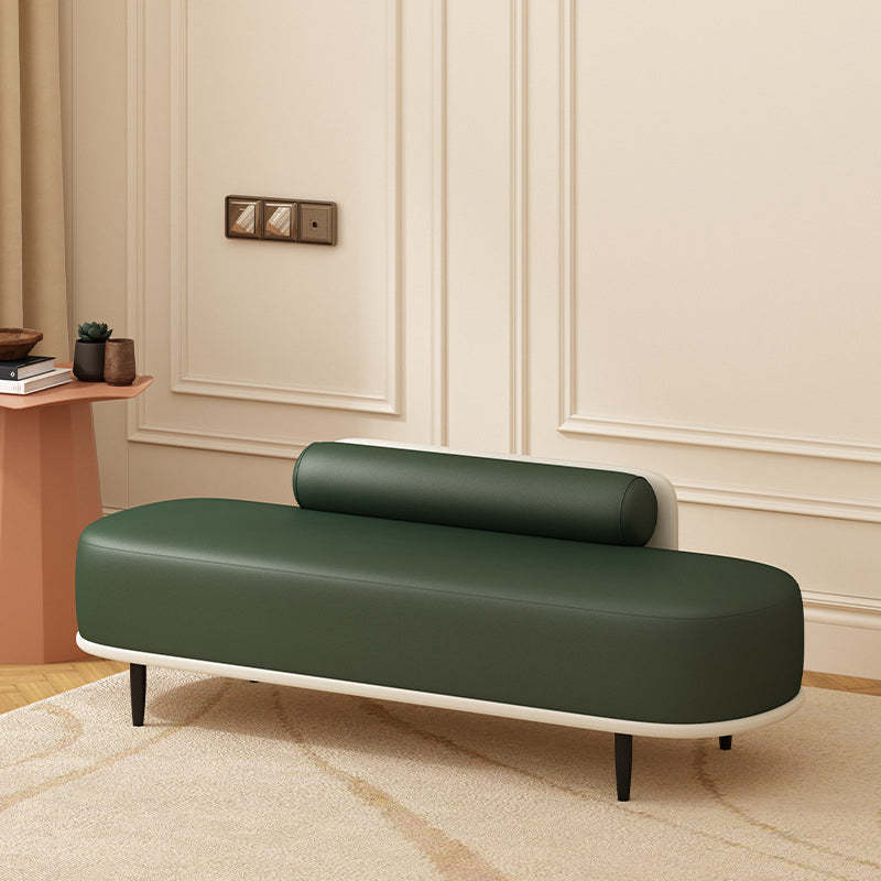 Nordic Leather Wood Steel Oval Storage Bench — Dark Gray Seat + Beige Frame