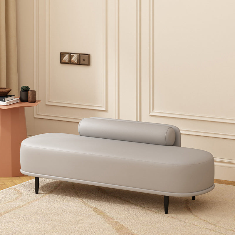 Nordic Leather Wood Steel Oval Storage Bench — Coffee Color + Beige Frame