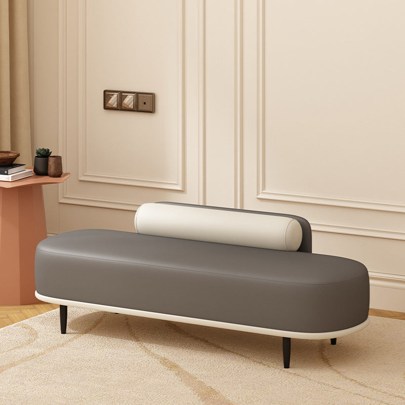 Nordic Leather Wood Steel Oval Storage Bench — Orange Seat + Beige Frame