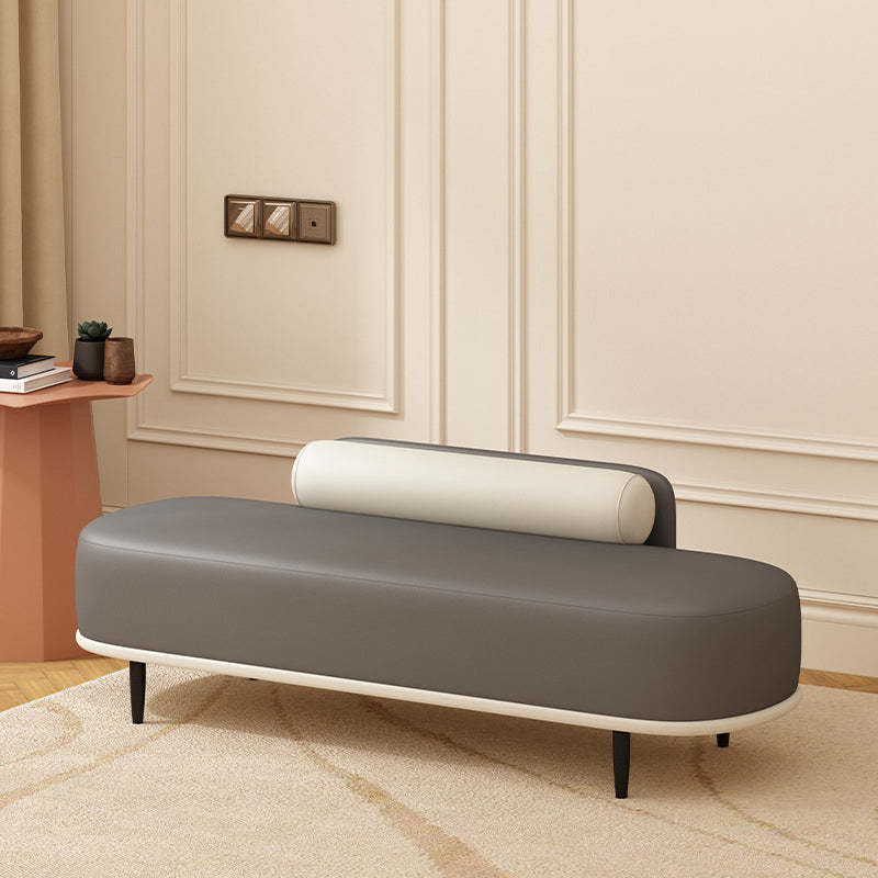 Nordic Leather Wood Steel Oval Storage Bench — Orange Seat + Beige Frame