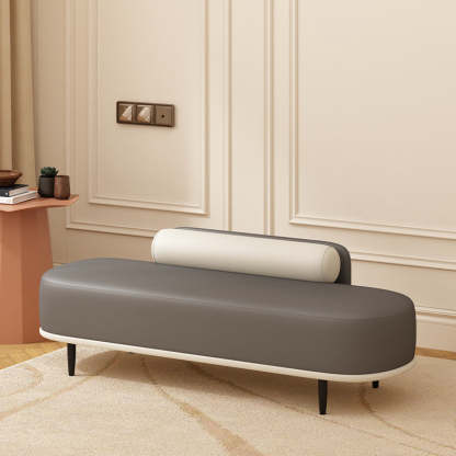 Nordic Leather Wood Steel Oval Storage Bench — Orange Seat + Beige Frame