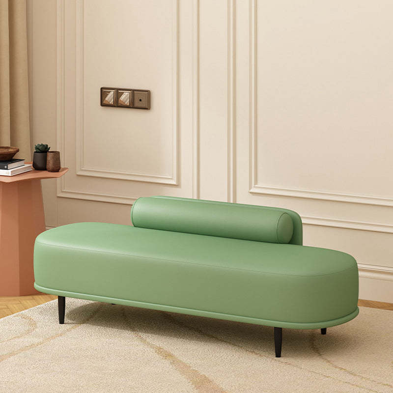 Nordic Leather Wood Steel Oval Storage Bench — Orange Seat + Beige Frame