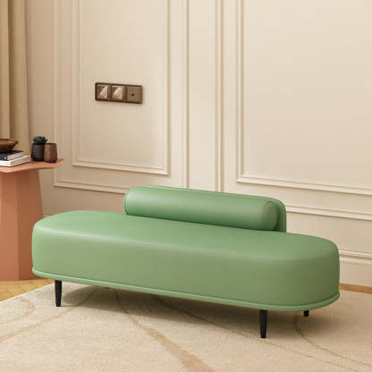 Nordic Leather Wood Steel Oval Storage Bench — Orange Seat + Beige Frame