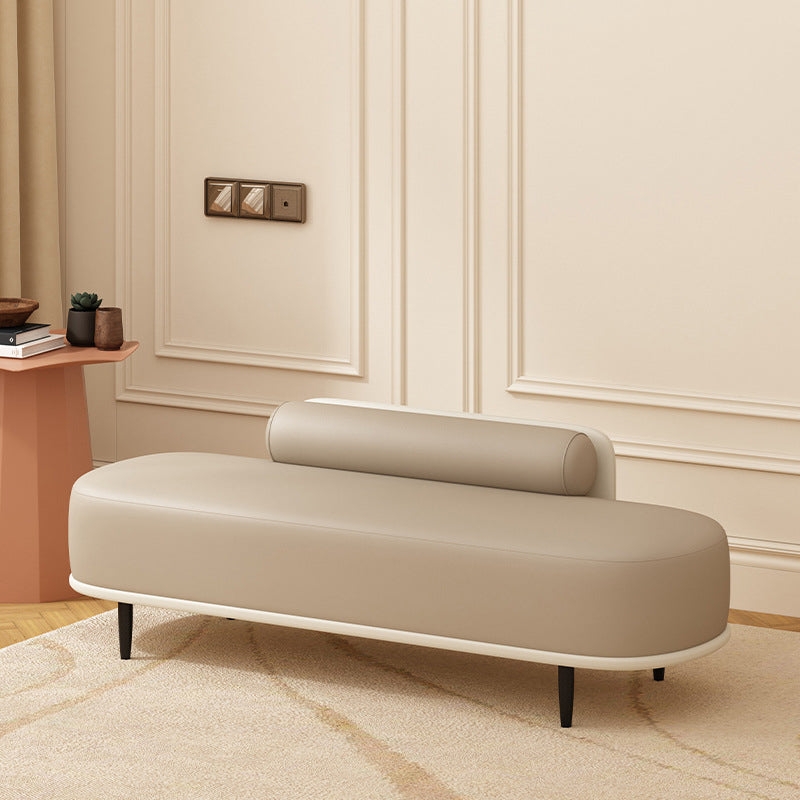 Nordic Leather Wood Steel Oval Storage Bench — Light Gray
