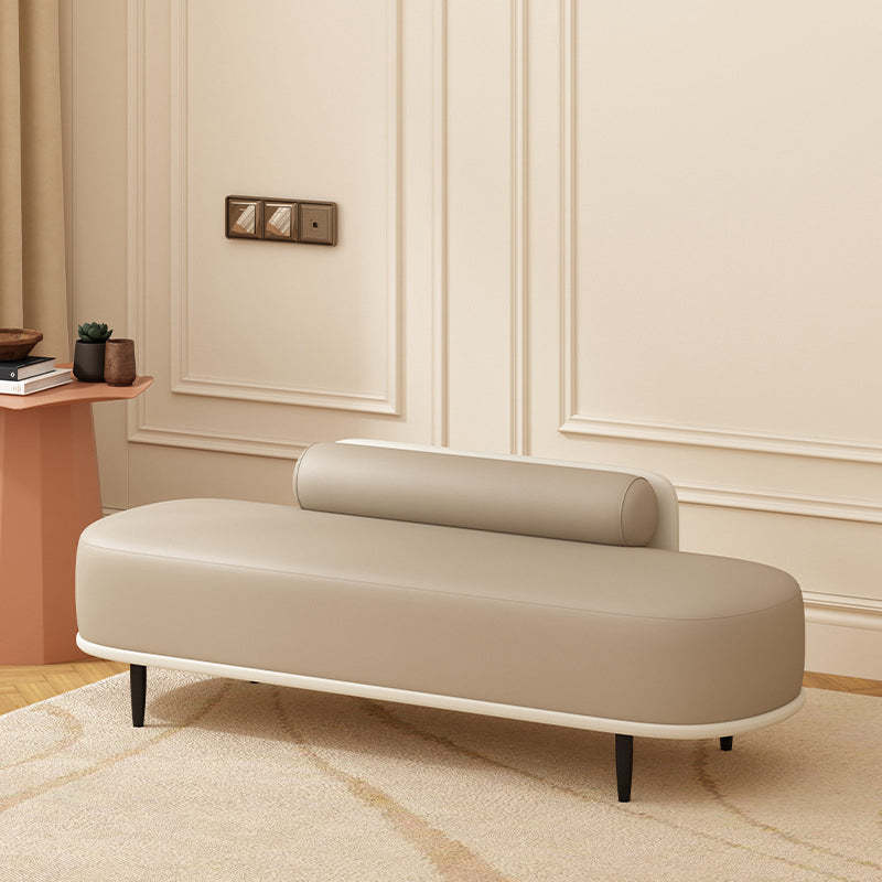 Nordic Leather Wood Steel Oval Storage Bench — Light Gray