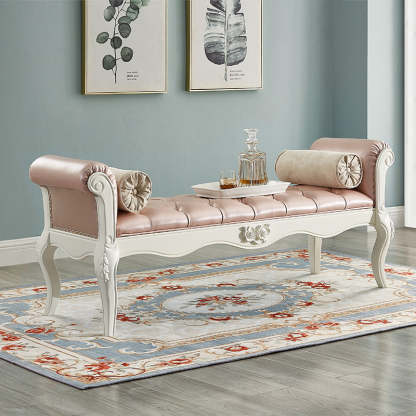 European Fabric Leather Wood Shoe Bench