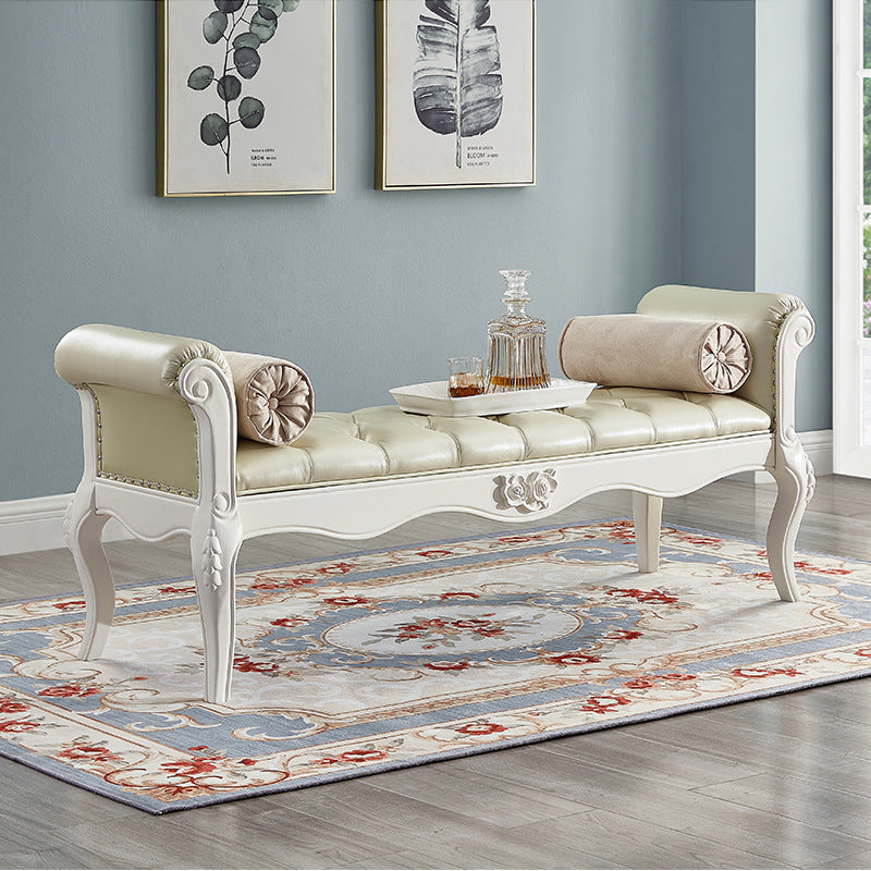 European Fabric Leather Wood Shoe Bench — Beige - Leather