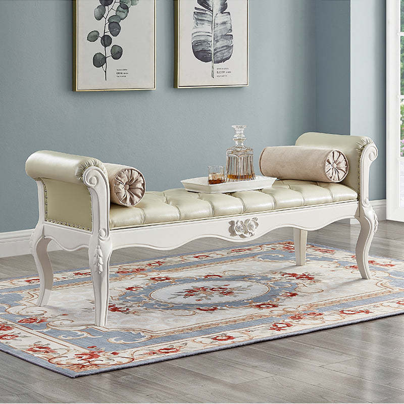 European Fabric Leather Wood Shoe Bench — Beige - Leather