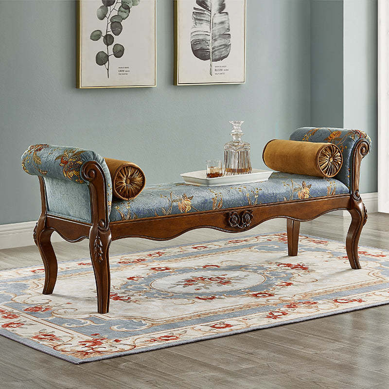 European Fabric Leather Wood Shoe Bench — Blue Seat + White Frame - Fabric