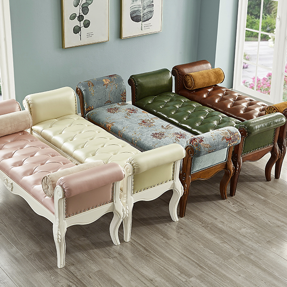 European Fabric Leather Wood Shoe Bench — Beige - Fabric