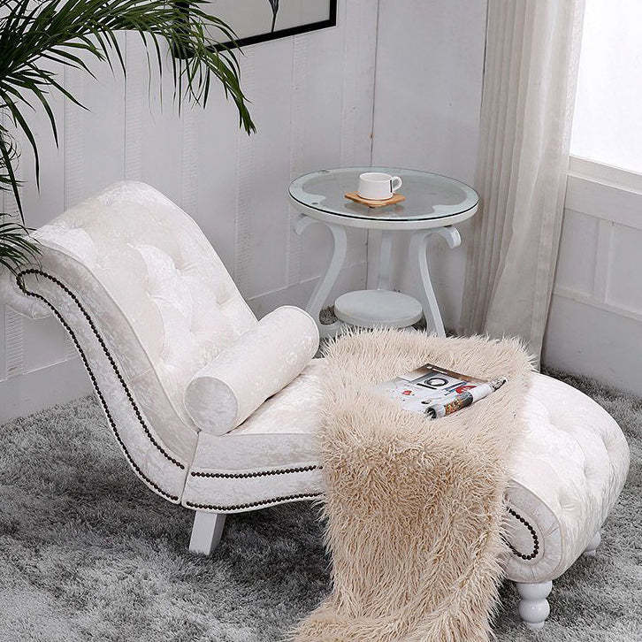 European Wood Velvet Leather Chaise Lounge