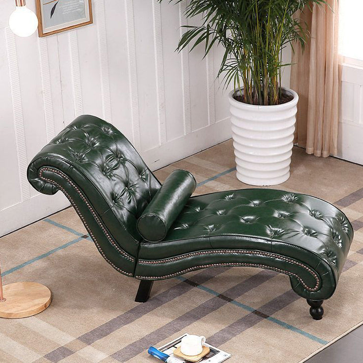European Wood Velvet Leather Chaise Lounge — Beige - Velvet