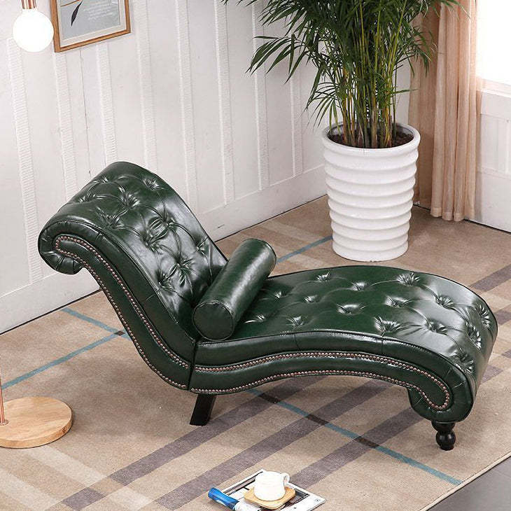 European Wood Velvet Leather Chaise Lounge — Beige - Velvet