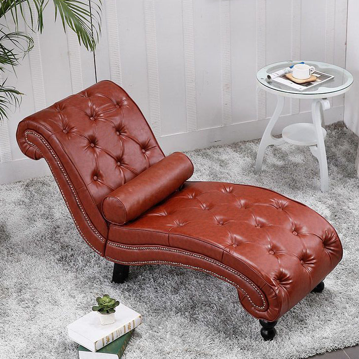 European Wood Velvet Leather Chaise Lounge — Champagne Gold - Velvet