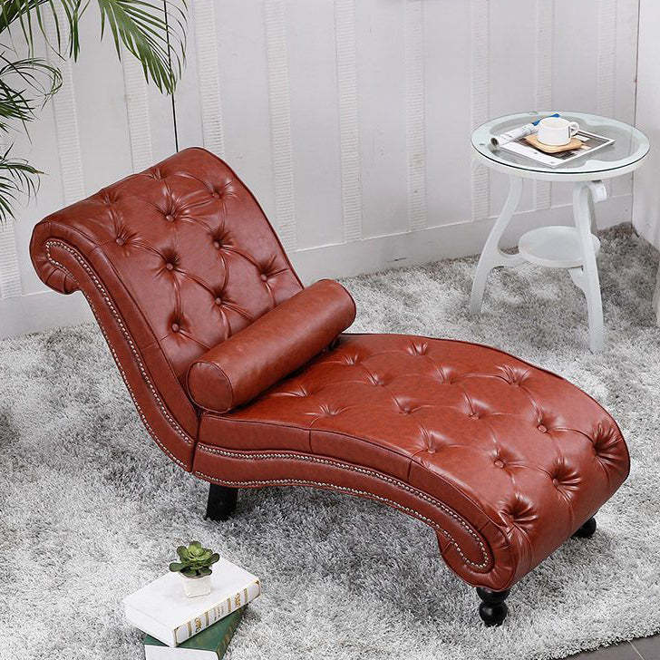 European Wood Velvet Leather Chaise Lounge — Champagne Gold - Velvet