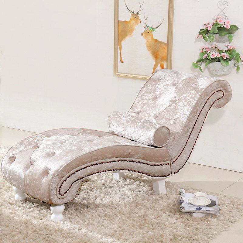 European Wood Velvet Leather Chaise Lounge — Light Brown - Leather
