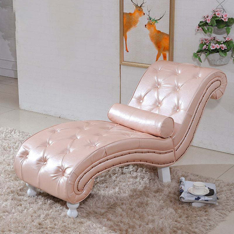 European Wood Velvet Leather Chaise Lounge