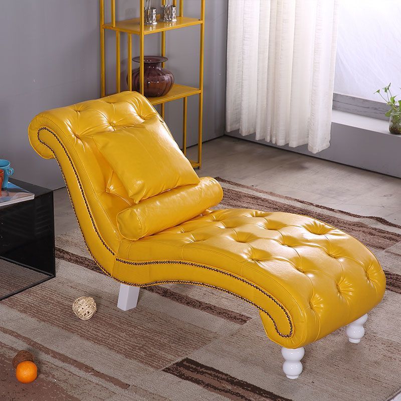 European Wood Velvet Leather Chaise Lounge — White - Leather