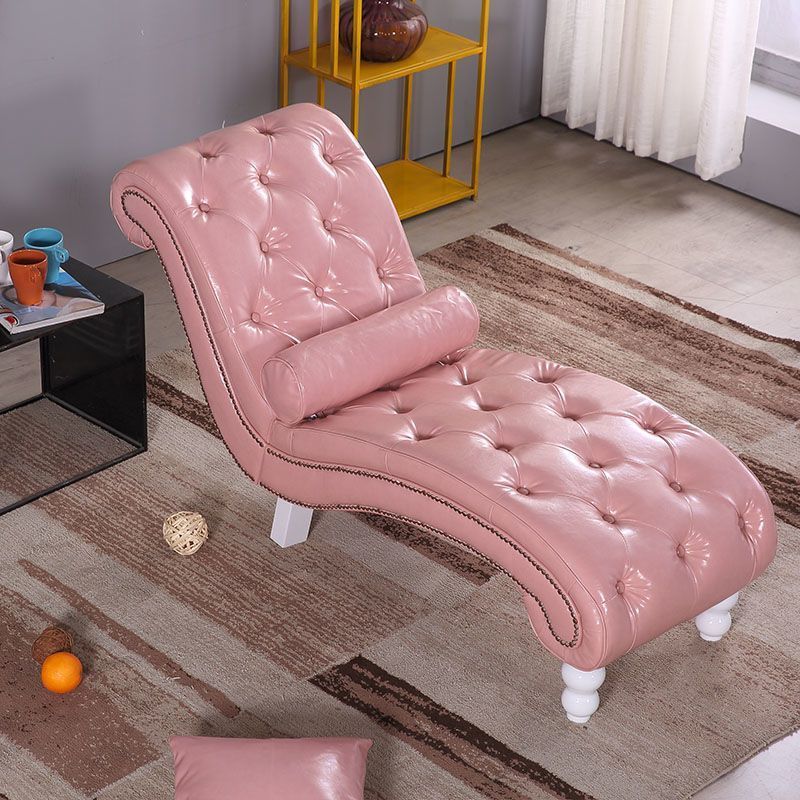 European Wood Velvet Leather Chaise Lounge — Champagne Gold - Leather