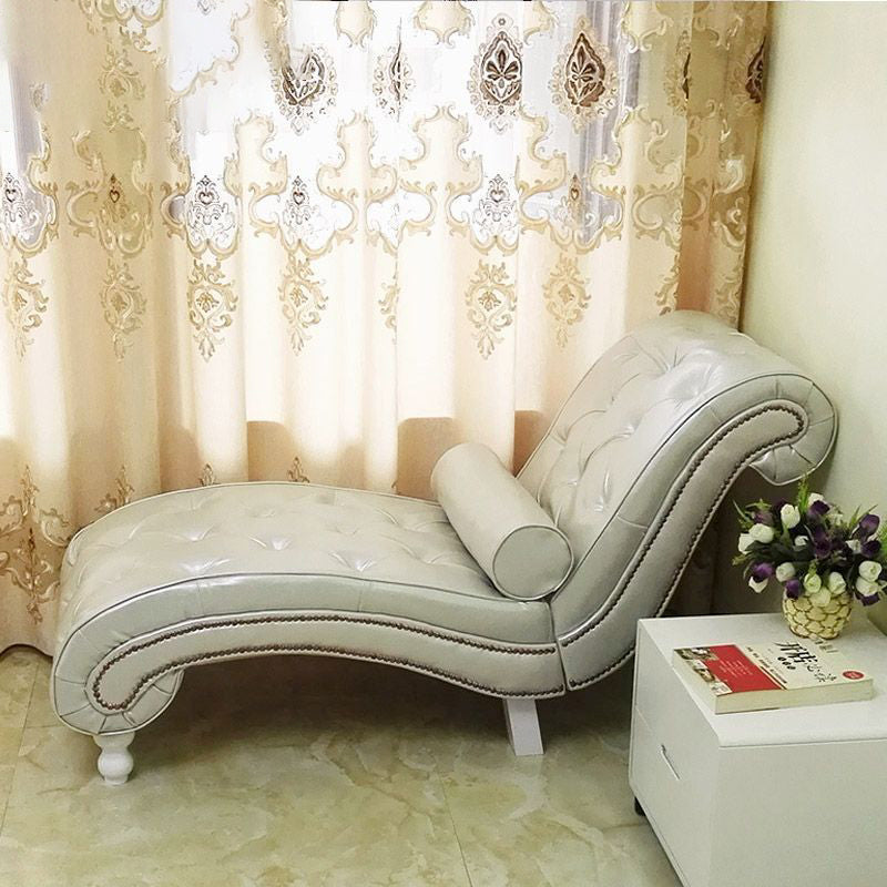 European Wood Velvet Leather Chaise Lounge