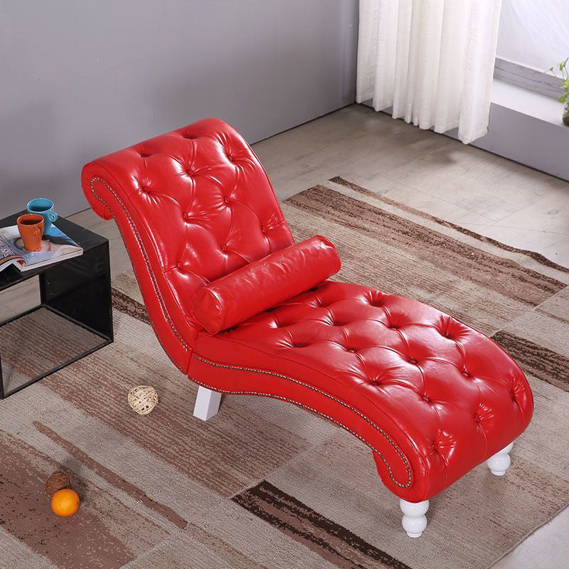 European Wood Velvet Leather Chaise Lounge