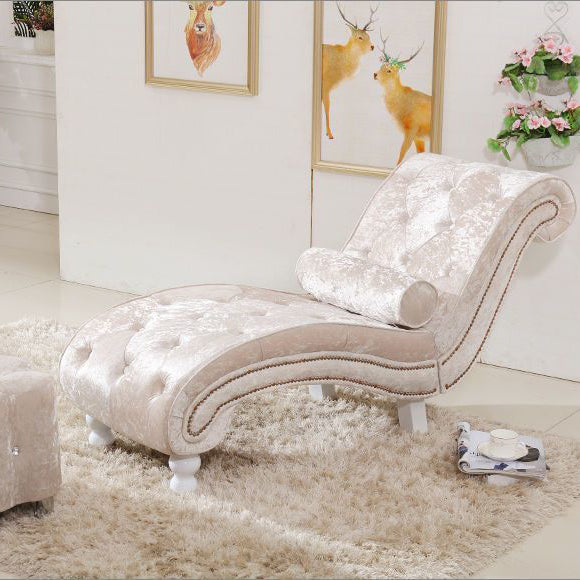 European Wood Velvet Leather Chaise Lounge